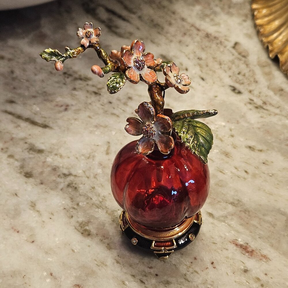 RARE JAY STRONGWATER CHERRY BLOSSOM CHINOISERIE VANITY GLASS PERFUME BOTTLE JAR